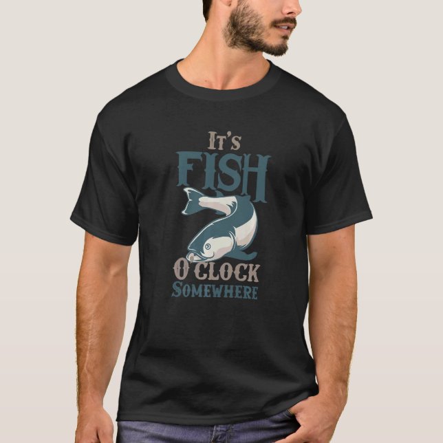 T-shirt Pêche  Il est l'heure de poisson quelque part Dess (Devant)