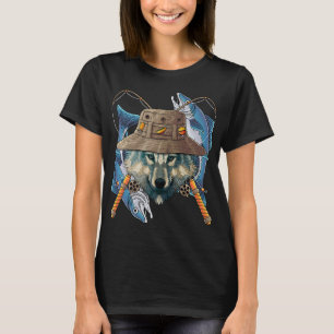 T-shirt Pêche Loup Pêcheur extérieur Pêcheur animal mange 