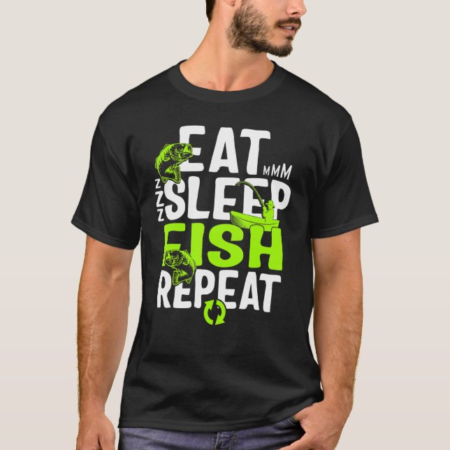 T-shirt Pêche Mange Dormir Poisson Répéter Pour Hommes Pêc (Devant)