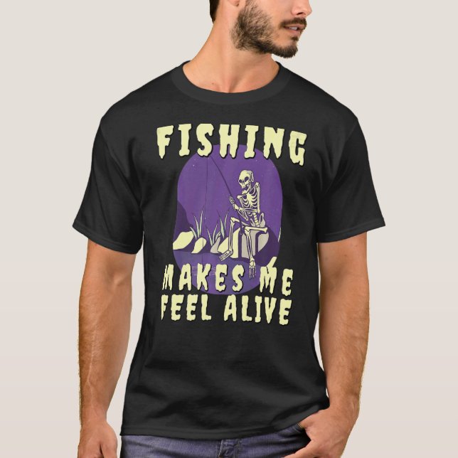 T-shirt Pêche me fait sentir Squelette vivant avec la pêch (Devant)