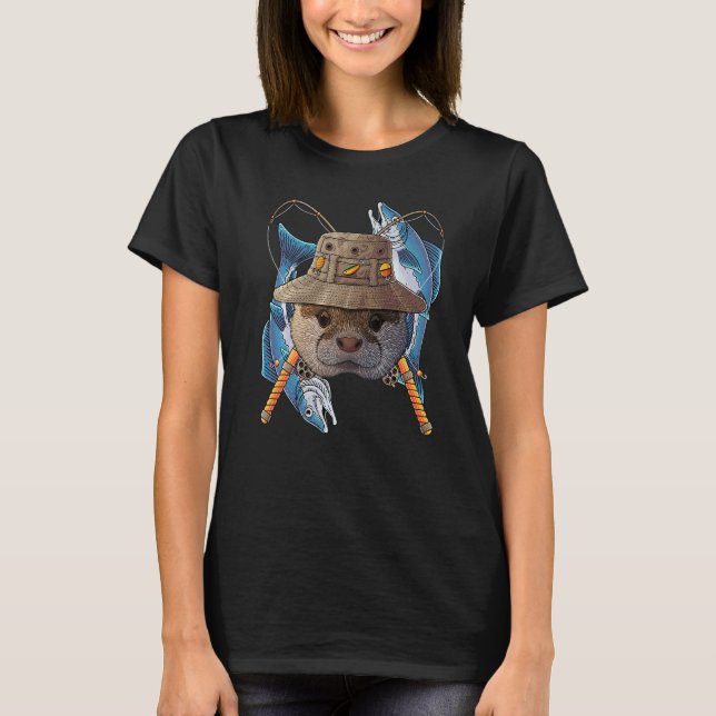 T-shirt Pêche Otter Extérieur Pêcheur Animal Cute Fly Fi (Devant)