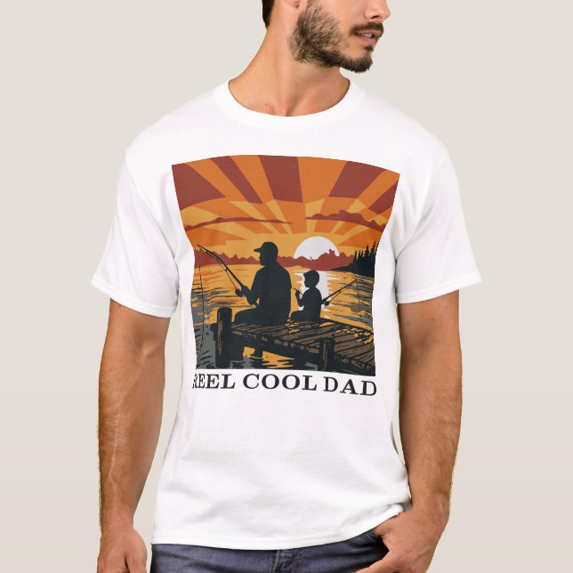 T-shirt pêche Papa Fils Super Cool Coucher de sole (Devant)