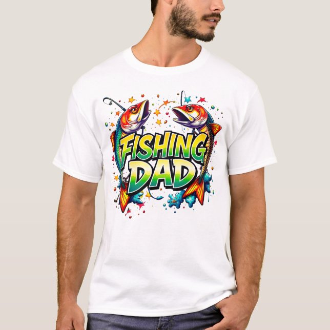 T-shirt Pêche papa poisson coloré Graffiti blanc (Devant)