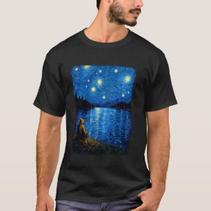 T-shirt Pêche Pêcheur Pêcheur Nuit Étoilée Peinture