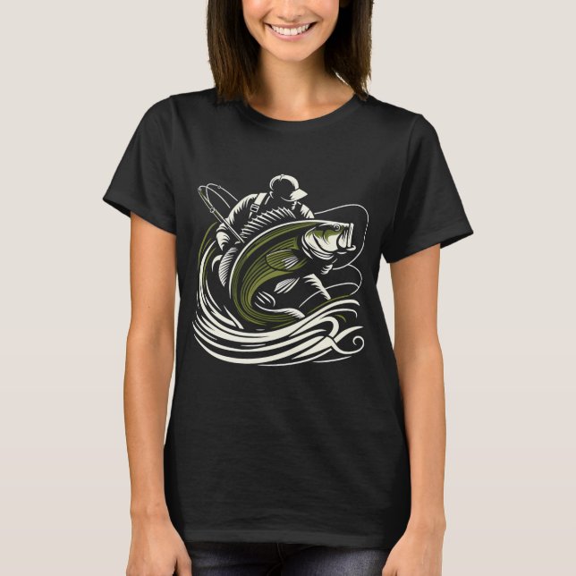T-shirt Pêche Pêcheur Perche Géant Poisson Cadeau Vert Oli (Devant)
