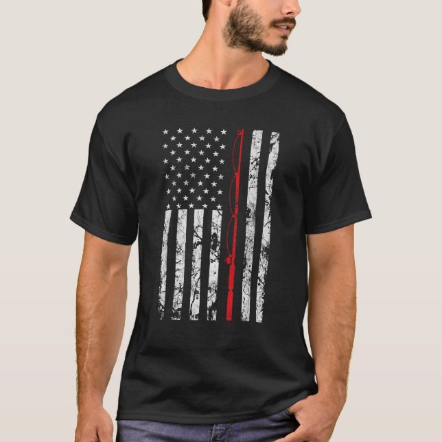 T-shirt Pêche Pole American Drapeau cadeau pour pêcheur (Devant)