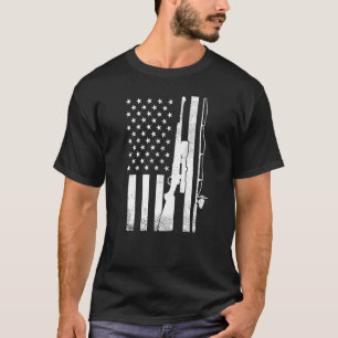 T-shirt Pêche Rod Chasse Rifle Us Drapeau Patriot Pêcheur