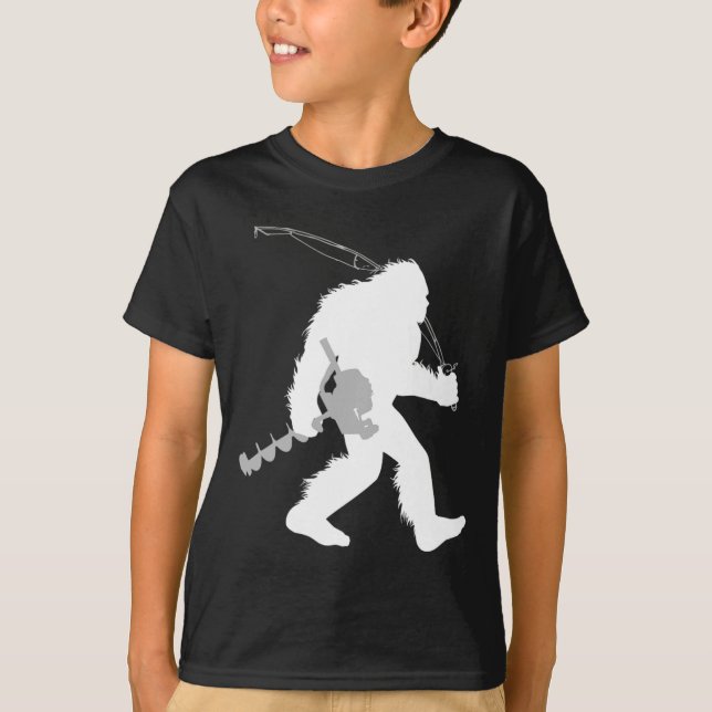 T-shirt Pêche sur glace de Bigfoot Yéti avec foreuse (Devant)