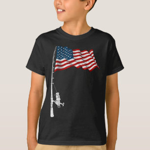 T-shirt Pêche vintage Bâton Drapeau américain Drôle Funny
