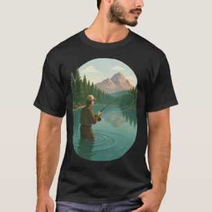 T-shirt Pêcheur à la mouche lançant dans le lac sarcelle a