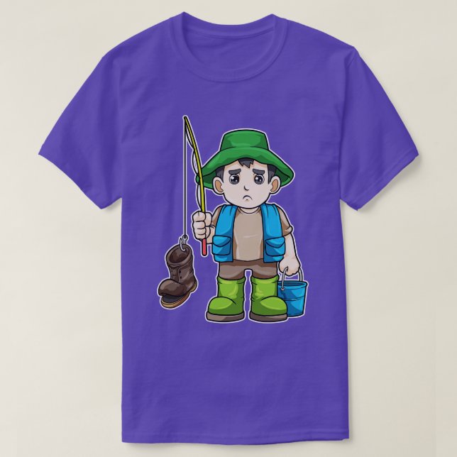 T-shirt Pêcheur avec seau de canne à pêche (Design devant)