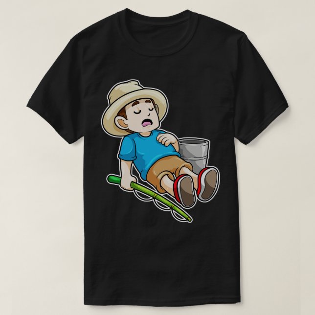 T-shirt Pêcheur avec seau de canne à pêche 2 (Design devant)