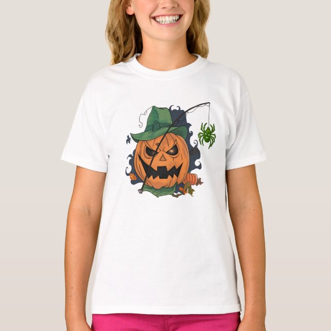 T-shirt Pêcheur citrouille Pêche Drôle Halloween (Devant)