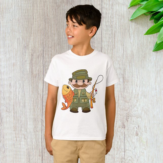 T-shirt Pêcheur de dessin animé avec Gros Catch Funny Fish (Créateur téléchargé)