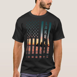 T-shirt Pêcheur de la vie au lac Coucher de soleil Drapeau