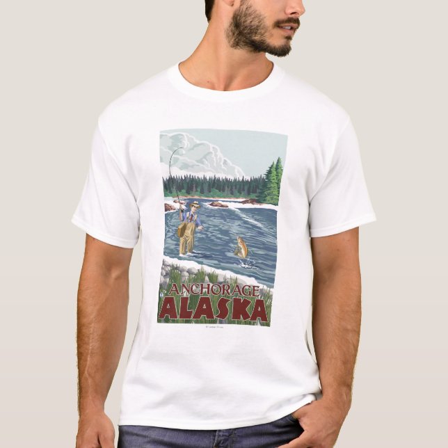 T-shirt Pêcheur de mouche - Anchorage, Alaska (Devant)