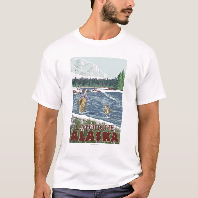 T-shirt Pêcheur de mouche - Latouche, Alaska (Devant)