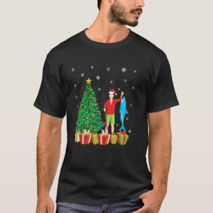 T-shirt Pêcheur Éclairage Arbre Noël Chapeau Santa Pêcheur