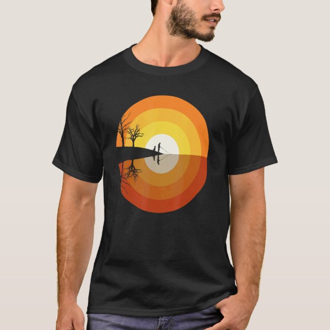 T-shirt Pêcheur et son chien coucher de soleil (Devant)