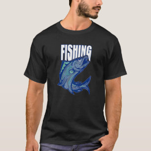 T-shirt Pêcheur Grand poisson bleu Bouche Open Angle