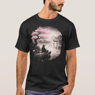 T-shirt Pêcheur Japonais Vintage Fleur de Cerisier Zen