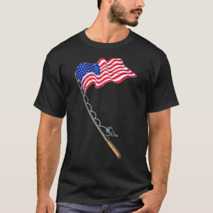 T-shirt Pêcheur patriotique Canne à pêche Drapeau américai
