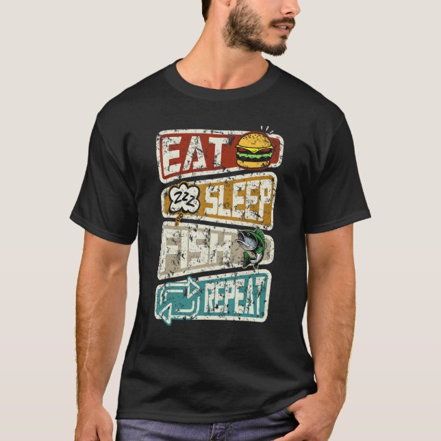 T-shirt Pêcheur Pêche Manger Dormir Poisson Répéter Pêche (Devant)