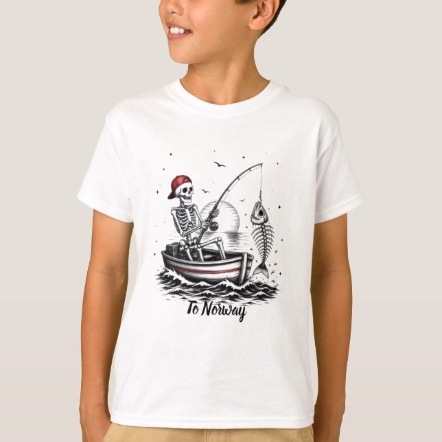 T-shirt Pêcheur squelette avec squelette de poisson (Devant)