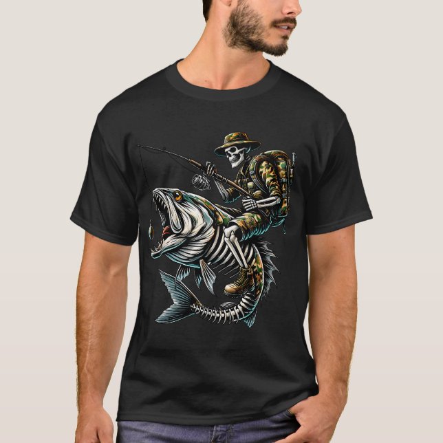 T-shirt Pêcheur squelette chevauchant un poisson géant – H (Devant)