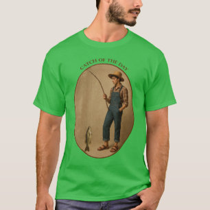 T-shirt Pêcheur vintage avec une canne à pêche en branche