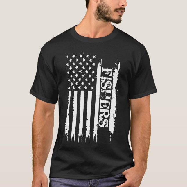 T-shirt Pêcheurs États-Unis en détresse avec drapeau améri (Devant)