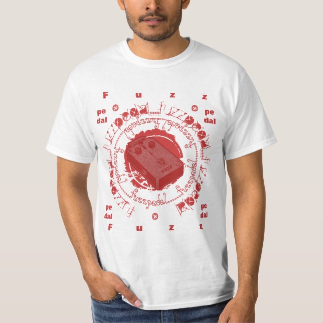 T-shirt Pédale de duvet de guitare, collage blanc rouge (Devant)