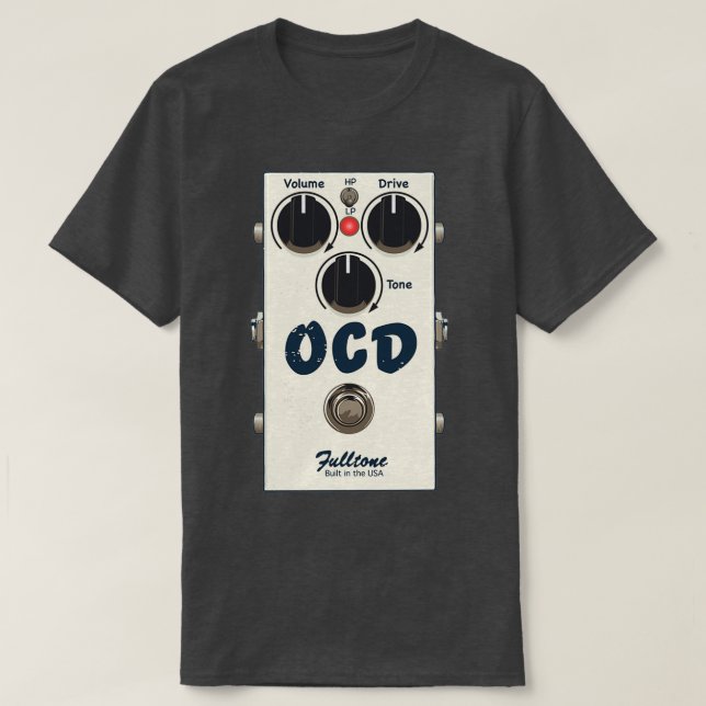 T-shirt Pédale de guitare OCD entièrement ton (Design devant)