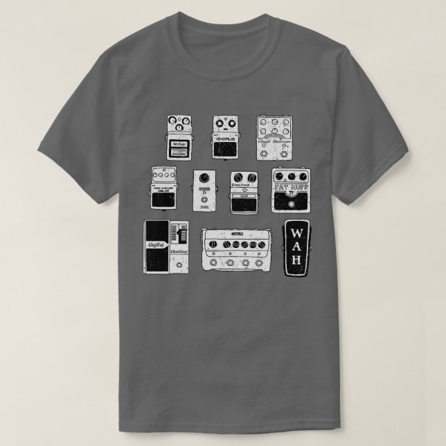 T-shirt Pédales de guitare vintages Black White (Design devant)