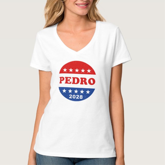 T-shirt Pedro 2028 Retro Red White Blue Campaign Button (Devant)