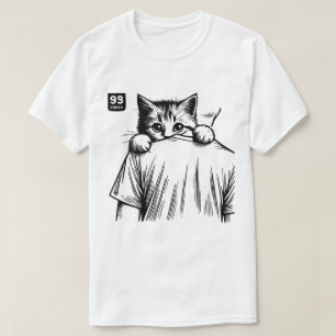 T-shirt Peeking Pawfect : Sneaky Cat Sketch Tee