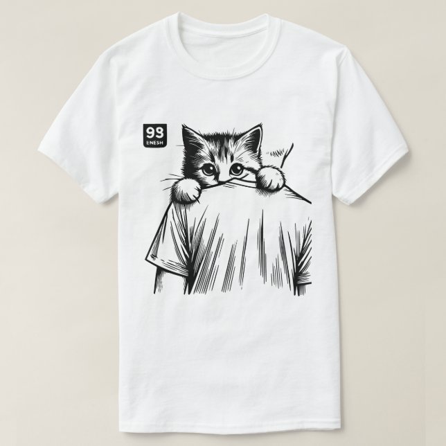 T-shirt Peeking Pawfect : Sneaky Cat Sketch Tee (Design devant)