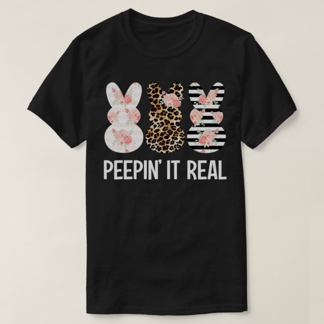 T-shirt Peepin'It Real Cute Lapin Lapin Leopard Pâques  (Design devant)