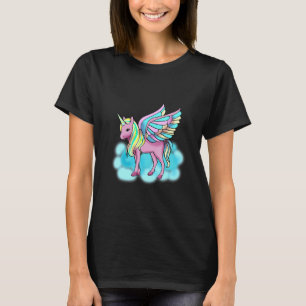 T-shirt Pégase rose magique avec ailes Unicorne