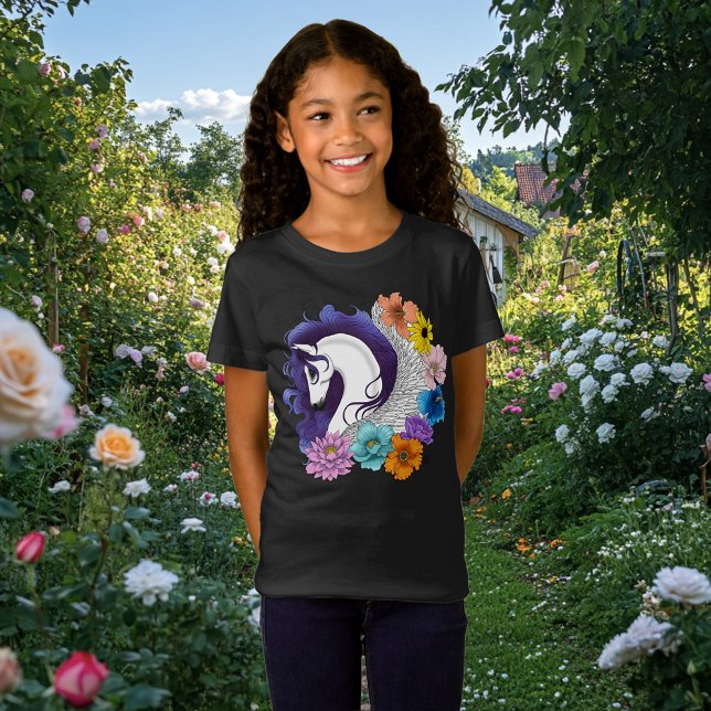 T-Shirt Pegasus Noir Floral (Créateur téléchargé)