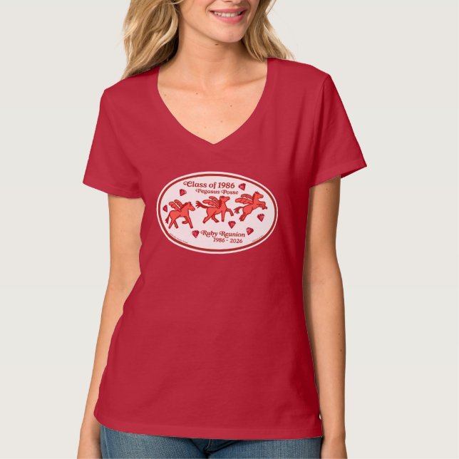 T-shirt Pegasus Posse Ruby Reunion Col en V (Devant)