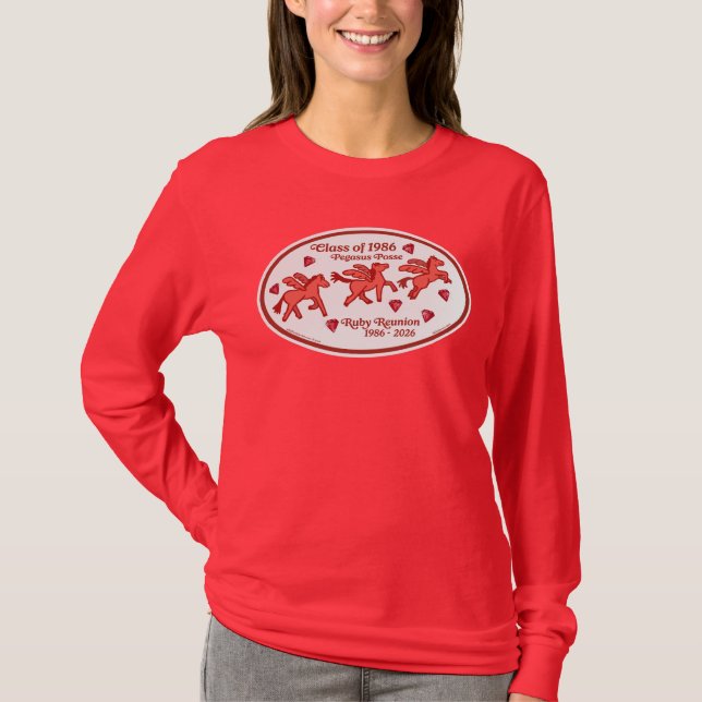 T-shirt Pegasus Posse Ruby Reunion, Deep Red Long Sleeve T (Devant)