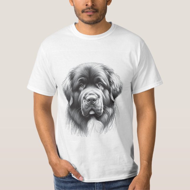 T-shirt Peigne de chien de Terre-Neuve Croquis doux de l'a (Devant)