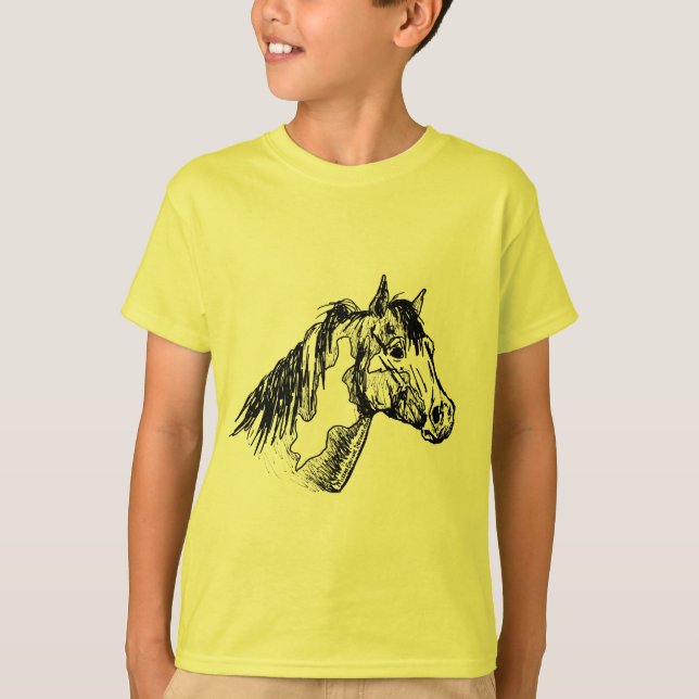 T-shirt Peignez le croquis simple de cheval (Devant)
