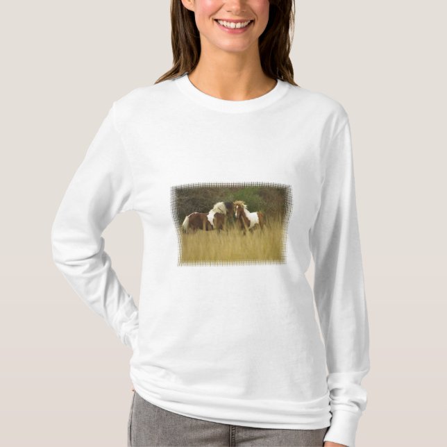 T-shirt Peignez les poneys dans la longue chemise de (Devant)