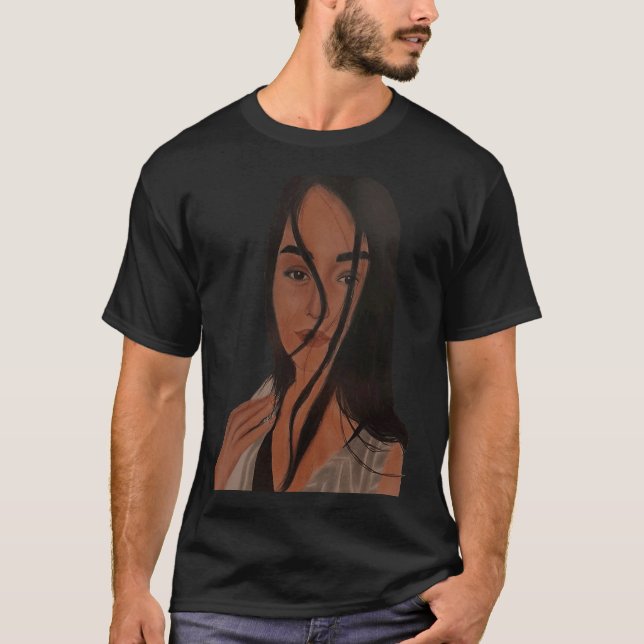 T-shirt peint à la main belle dame visage (Devant)