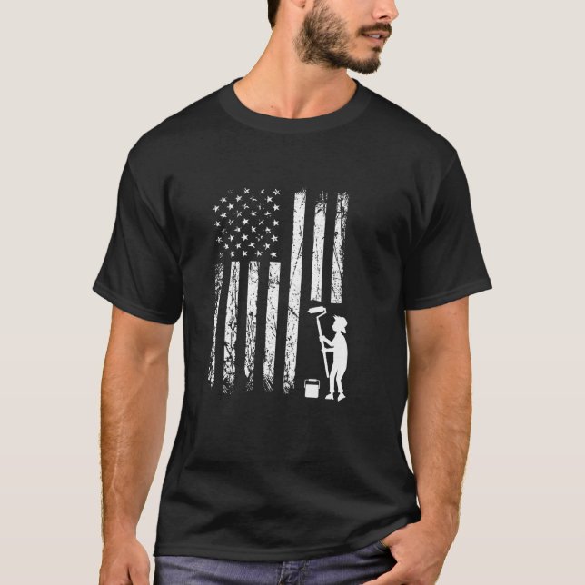 T-shirt Peintre American Drapeau Roller Art Design (Devant)