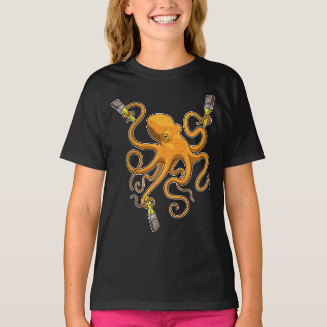 T-shirt Peintre Octopus Peinture pinceau Peinture (Devant)