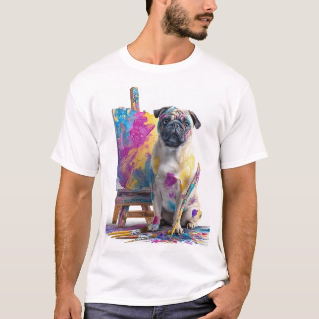 T-shirt Peintre Pug � Chien d'Art Abstrait (Devant)