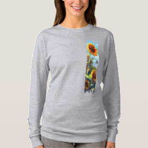 T-shirt Peinture à brosse à tournesol et papillon